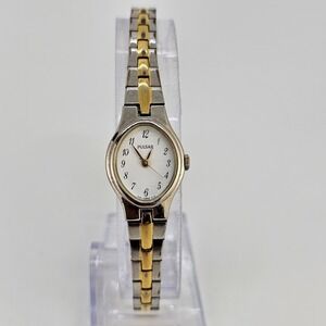 Pulsar Women's Watch 17MM White Dial Two Tone Bracelet Band 7" New Battery